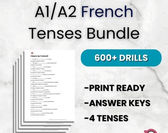 A1/A2 French Verb Conjugation Bundle | 600+ Sentences | FLE Printable Tenses Worksheets PDF