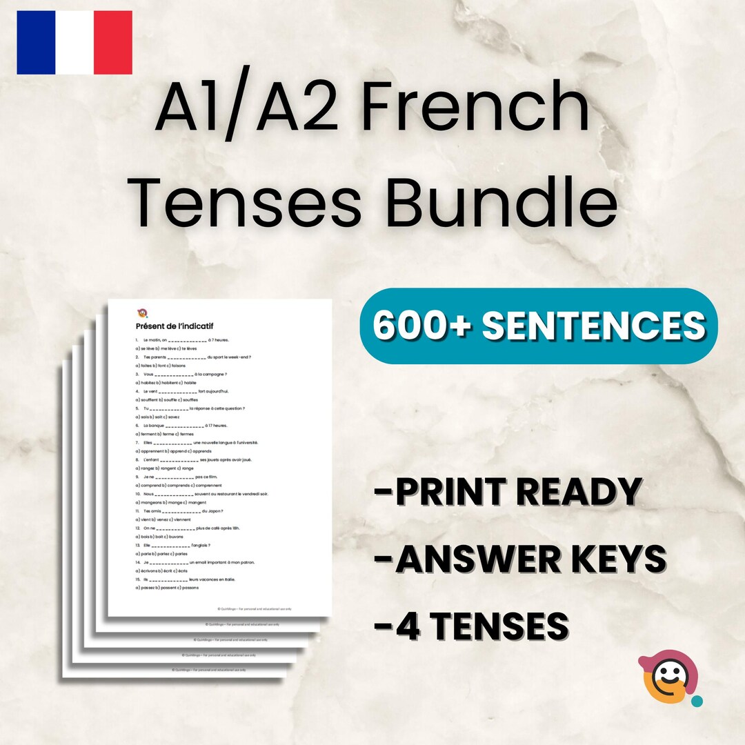French A1/A2 Tenses Worksheets Bundle | Printable PDF - Etsy