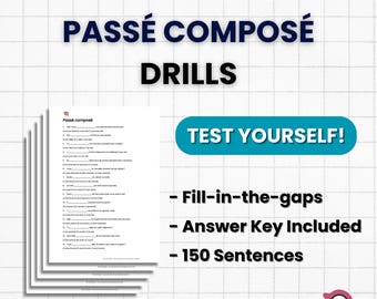 French Passé Composé Worksheets | Grammar Drills PDF | Avoir vs Être Practice | 150 Sentences with Answer Key | French Conjugation A2