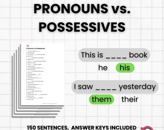 English Grammar Drills | Pronouns vs Possessives Worksheet | Subject, Object & Possessive Adjectives | ESL EFL Printable PDF | QuirkLingo