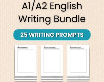 A1/A2 English Writing Prompts Bundle | 25 Essay Topics | Creative Writing Worksheets | ESL Printable PDF