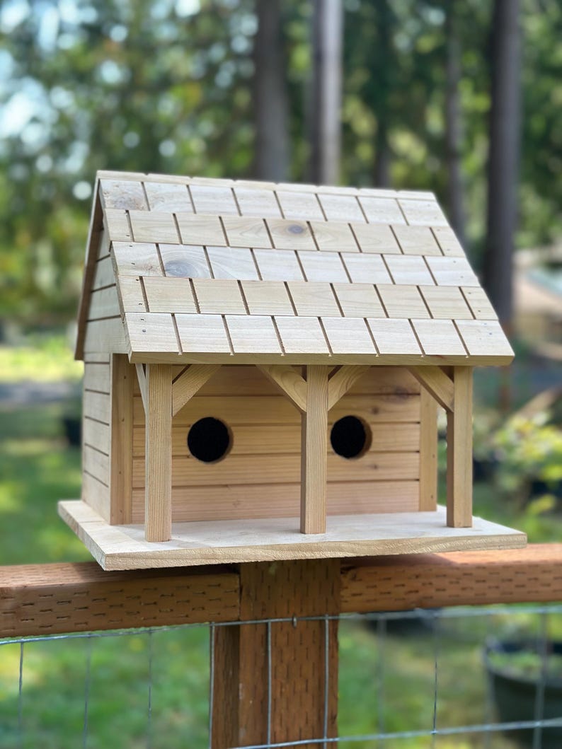 Rustic Cedar Birdhouse – Handmade Wooden Bird House With Dual Nesting ... - Handmade Wooden Birdhouse Plans