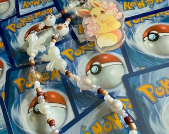 Eevee-Inspired Beaded Phone Charm – Handmade Bag Clip or Zipper Pull Accessory