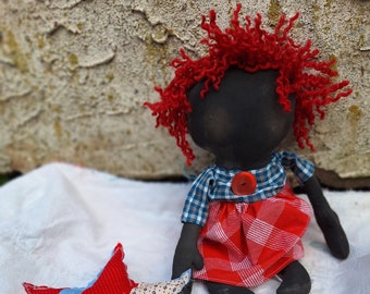 Folk Art Americana Doll, Tattered Torn, Rag Edge Patchwork Star, Faceless, Wall Art, Collectible Doll, Red White Blue Decoration, OOAK, FAPM