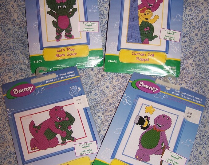 Discontinued Janlynn Cross Stitch Kits BARNEY 1997 Lot of 4 Counted