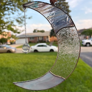 Moon with Stone Stained Glass Suncatcher