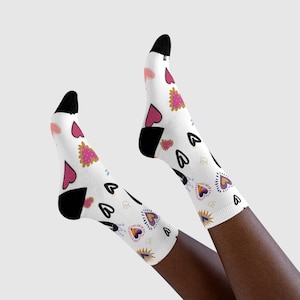 Whimsical Heart Pattern Crew Socks Bold and Playful Love Inspired Design