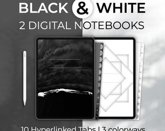 Minimalist Black & White Digital Notebooks | 10 Hyperlinked Tabs (2-Pack) (PDF)