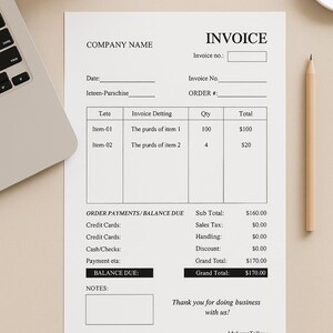 Editable Invoice Template Canva – Small Business, Freelancer PDF, Printable Modern Invoice