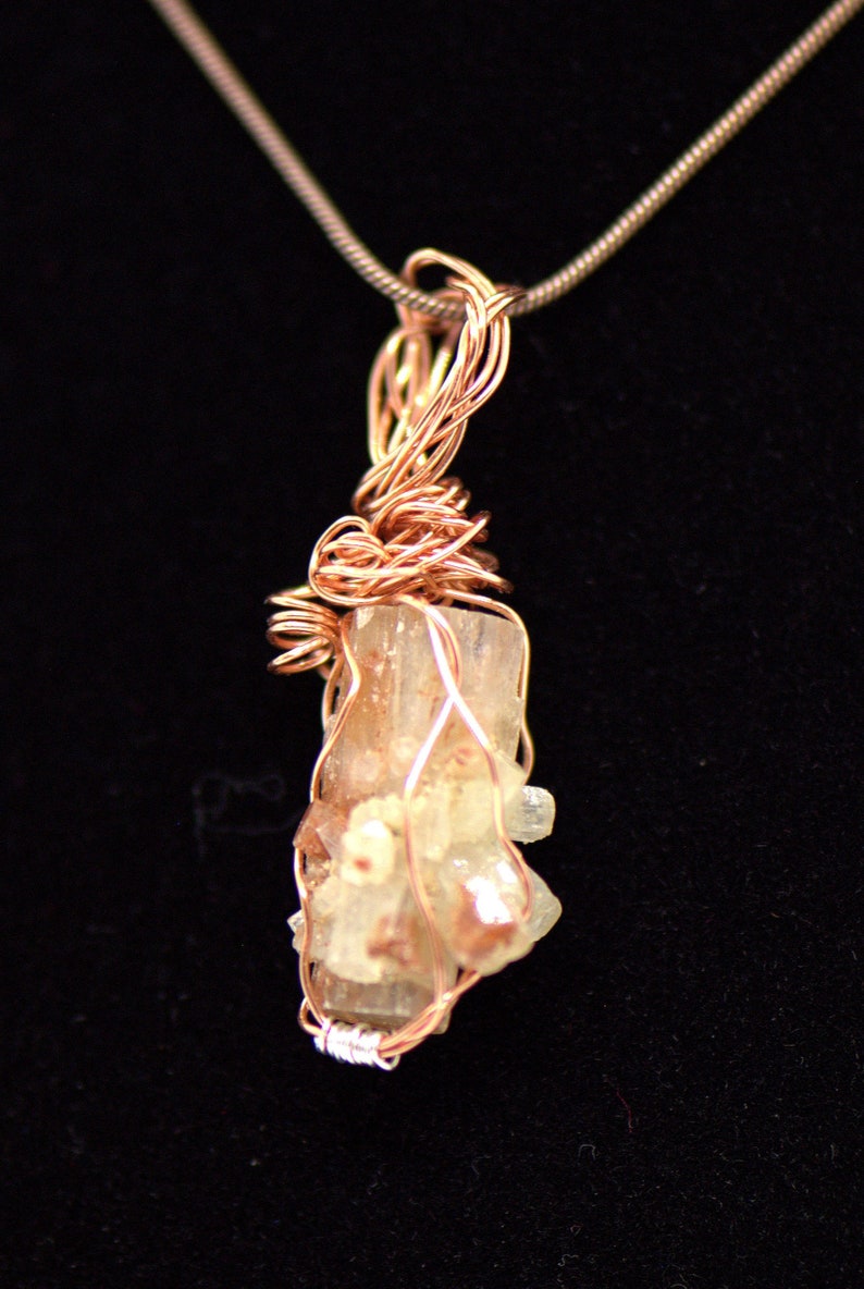 Aragonite Stone wrapped in copper on copper snake chain. Stone is Earth healer or grounding stone. image 1