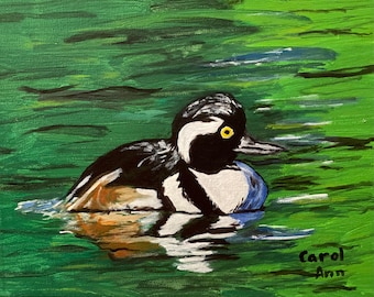 Hooded Merganser Duck, Acrylic Painting