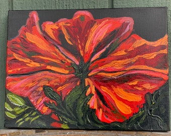 Backlit Hydrangea, Acrylic on canvas 12” x 9”, Artist is Carol Ann Anderson