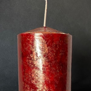 Red and Gold Shimmer Valentine Pillar Candle Alcohol Ink Unscented Pillar wax Candle 6", 4" & 3.25" sizes Customization available