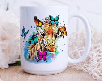 Giraffe with Butterflies  gift office ceramic 15oz coffee mug