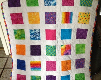 Bright, Fun, Cute  and Colorful Block/Squares Baby/Toddler Quilt