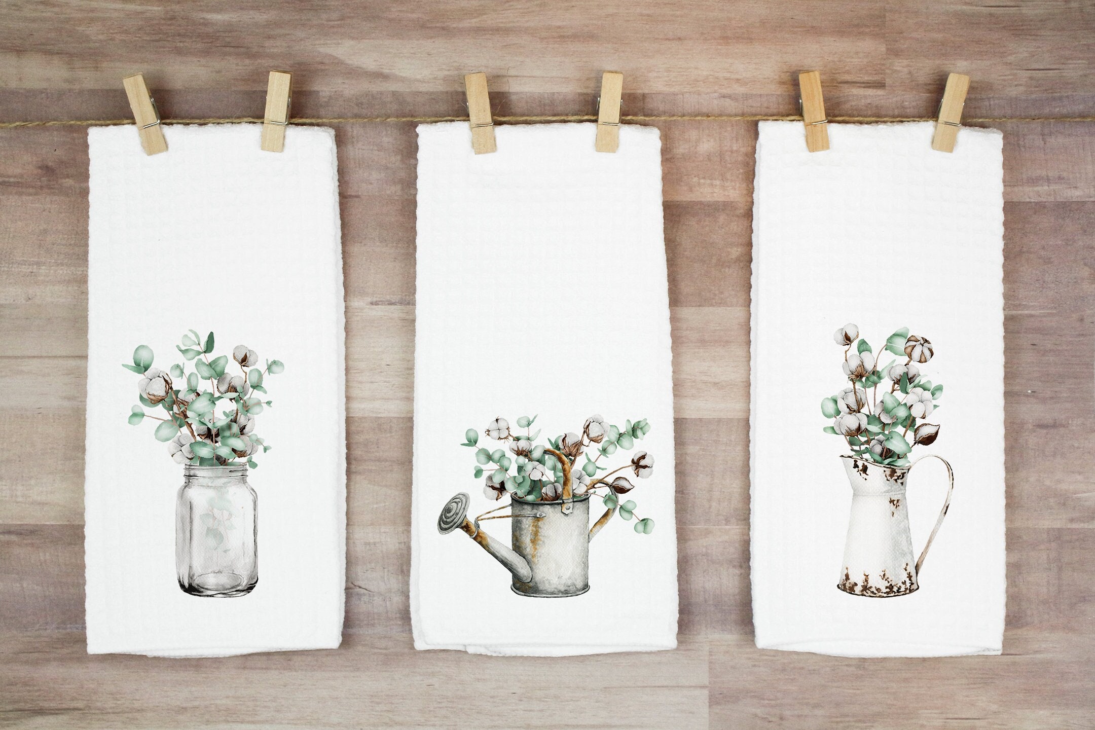 4 Pcs Farmhouse Kitchen Towels Decorative Eucalyptus Leaves Kitchen Dish  Cloths Soft Tea Towels for Bathroom Absorbent Reusable Hand Towels Cleaning