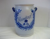 Vintage RUMTOPF Large Salt Glazed West Germany Art Stoneware Pottery Jug Jar Feat. Blue Floral Design