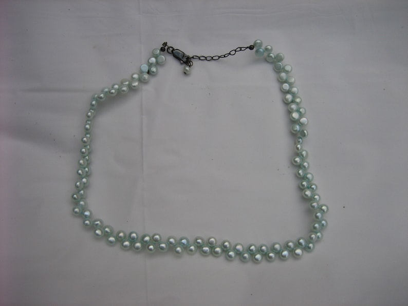925 Silver Clasp Vintage Light Blue Elegant Beaded Pearl Necklace Feat