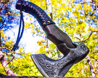 Sonderanfertigung: Handgeschmiedet aus Karbonstahl VIKING Axt mit Eschenholzschaft Hochzeitsgeschenk, Axt für Ihn, Larp Axt Geburtstagsgeschenk