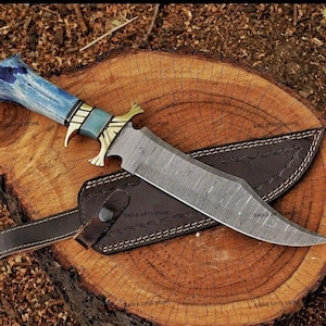 Personalized Handmade Custom Damascus Steel Camel Bone Bowie Knife | Thanksgiving Gift For Men Birthday Gift | Wedding Gift | Groomsman Gift