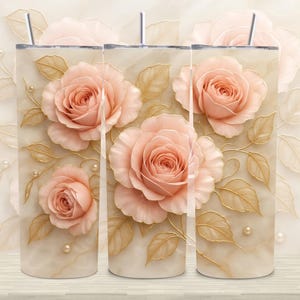 Pink Roses Floral Tumbler Wrap PNG | 20oz Skinny Straight & Tapered Sublimation Design | Seamless Flower Wrap | Instant Digital Download