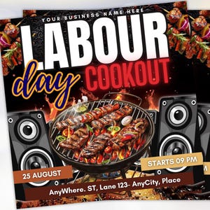 Labor Day BBQ Party Flyer Template, Printable Labor Day Invitation, Editable Canva BBQ Invite, Labor Day Cookout Party Flyer