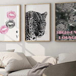 Pink Leopard Print Set: Black & White Fashion Gallery Wall Art (Digital Download)