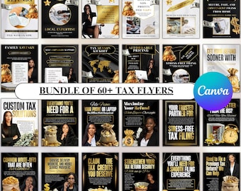 Black & Gold Tax Flyer Mega Bundle Editable Canva Templates | Tax Office Marketing Kit