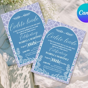 Convite Chá de Bebê Cielito Lindo: Papel Picado Talavera Editável (Modelo PDF)