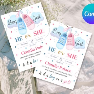 Pink or Blue Baby Clothes Gender Reveal Invitation, Clothesline Gender Reveal Invite, He or She What Will Baby Be? Surprise Gender Reveal