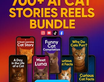 700+ AI Cat Story Reels Bundle: Viral Faceless Video Content PLR Digital Download