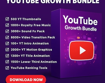 YouTube Growth Assets Bundle: Thumbnails, Intros, Music, SFX Digital Download