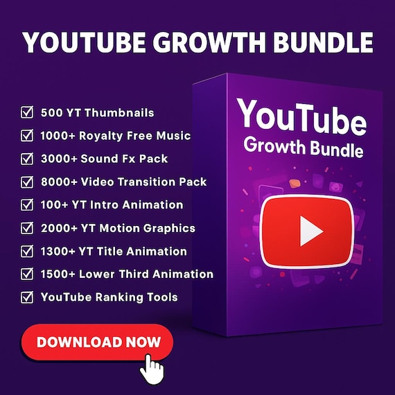 YouTube Growth Assets Bundle: Thumbnails, Intros, Music, SFX Digital Download