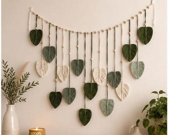 Boho Macrame Wall Hanging | Leaf Feather Design | Woven Wall Decor | Bohemian Home Decor | Living Room Art