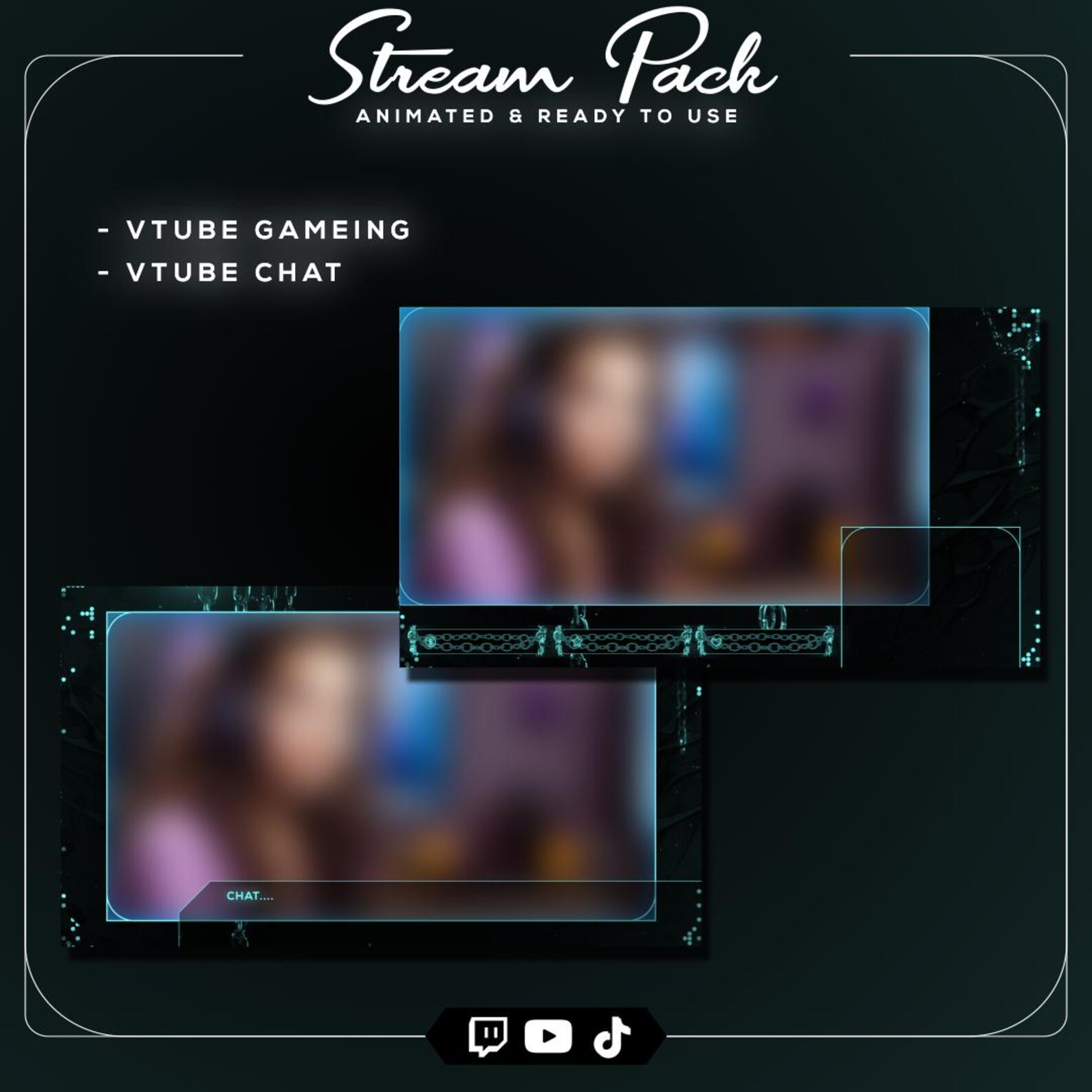 Teal Gothic Stream Overlay Pack | Animated Dark Aqua Twitch Bundle ...