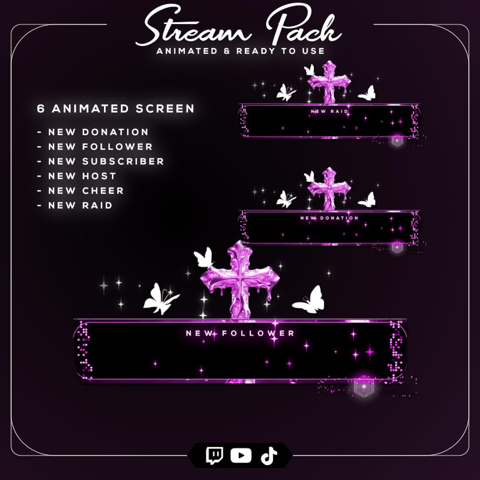 Pink Gothic Stream Overlay Bundle | Neon Pink Chrome Cross Twitch Pack ...