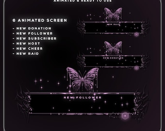 Purple Liquid Butterfly Animated Twitch Alerts | Gothic Y2K
