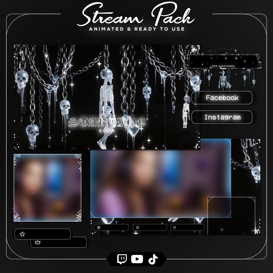 Gothic Skeleton Twitch Overlay Pack | Dark Stream Screens, Alerts ...