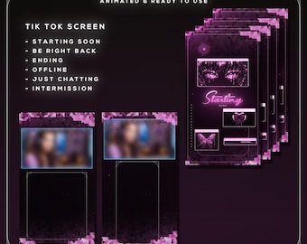 Purple TikTok Live Stream Overlay Bundle | Neon Cyber Vertical Pack | Animated VTuber Screens | TikTok Live Instagram | Mobile Streamer Kit