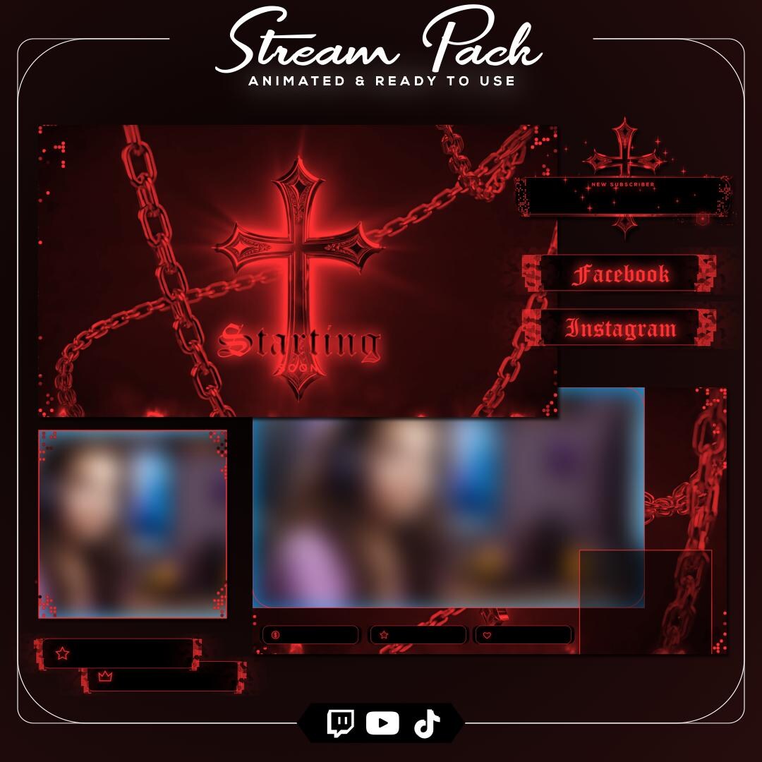 Red Chrome Cross Stream Overlay Bundle, Animated Gothic Twitch Overlay ...