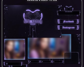 Purple Liquid Heart Stream Overlay Bundle | Amethyst Goth Rose Twitch Pack | Animated Y2K Chrome VTuber Graphic| Dark Valentine Streamer Kit