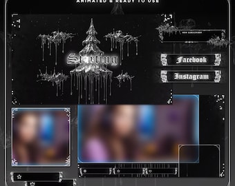 Ensemble animé de superpositions hivernales douillettes pour Twitch | Graphiques violets pour chat Lofi, jolie esthétique de chambre à coucher de Noël, alertes et boîte de discussion