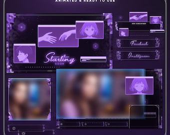Violet Cyberpunk Anime Stream Overlay Bundle | Neon Glitchcore Twitch Pack | Animated Purple VTuber Graphics | OBS | Anime Girl Streamer Kit