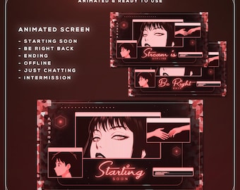 Cyber Red Animated Stream Screens Pack | Anime Manga Glitch Effect (6 Screens)OBS
