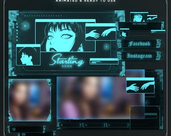 Anime Twitch Overlay Package | Animated Cyberpunk Anime Stream Bundle | Neon Aesthetic OBS Scenes, Alerts & Webcam Overlay | Streamer Pack