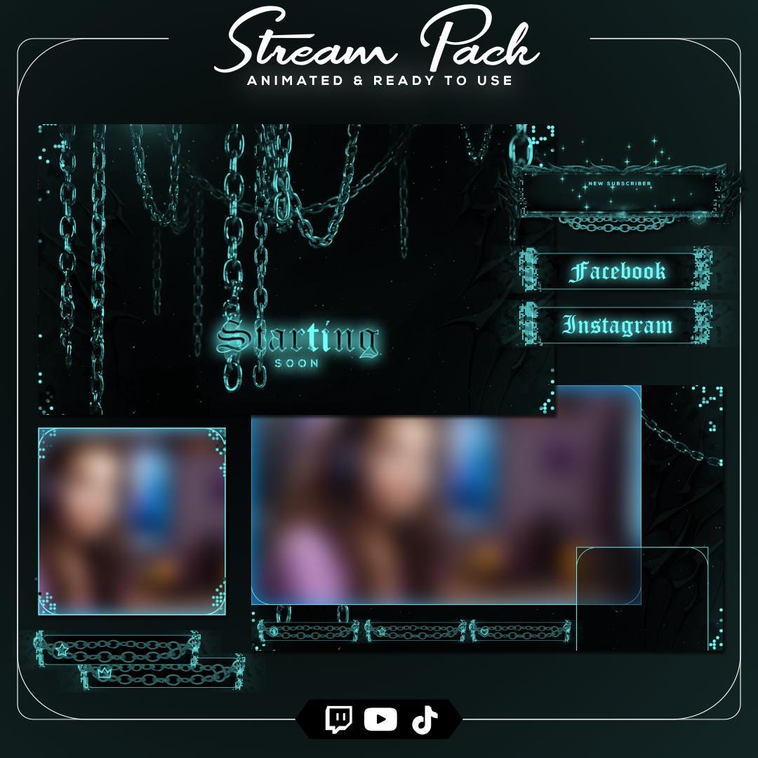 Teal Gothic Stream Overlay Pack | Animated Dark Aqua Twitch Bundle ...