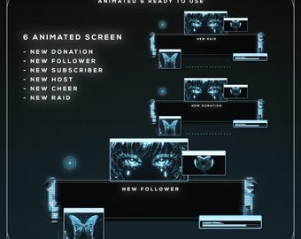 Paquete de alertas azules de Twitch / 6 alertas de transmisión animadas / Alertas de anime neón / Compatible con OBS Streamlabs