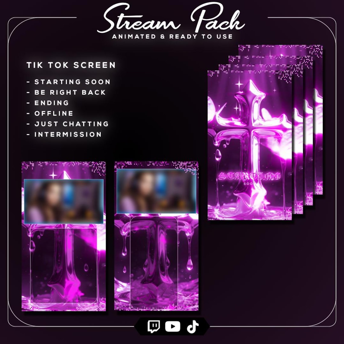 Pink Gothic Stream Overlay Bundle | Neon Pink Chrome Cross Twitch Pack ...