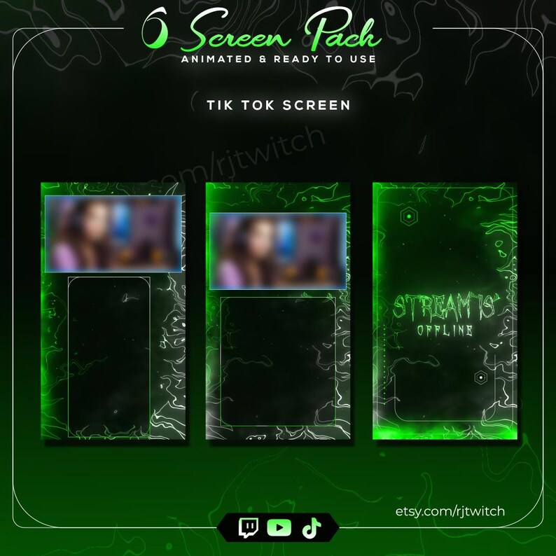 Cyberpunk Tiktok Screen Pack | Animated Green Glitch Stream Screens - Etsy