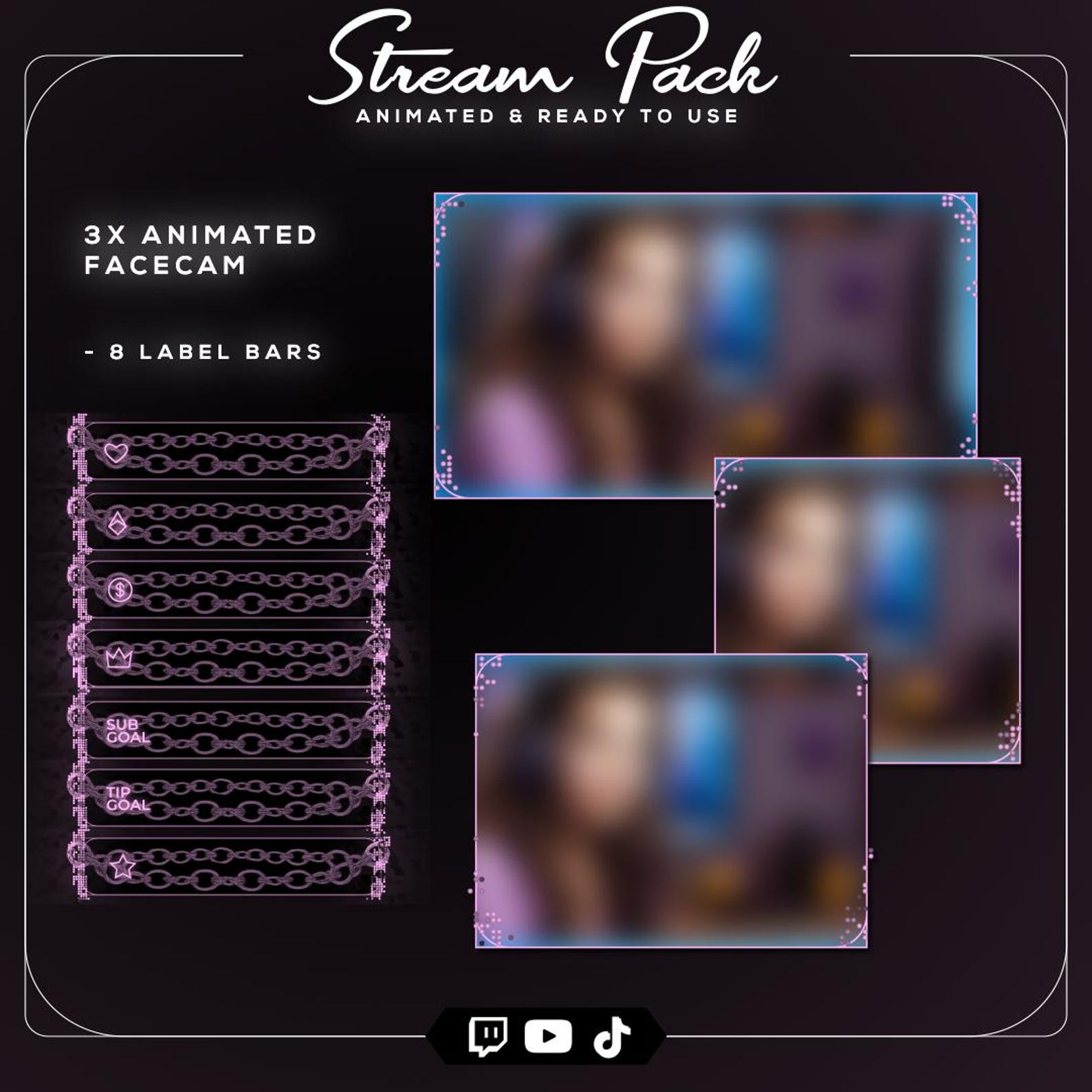 Overlay Chain Box Purple Gothic Stream Overlay Pack | Animated Twitch Overlay | Dark Pink ...